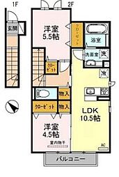 サンセール加佐B 2LDKの間取図画像