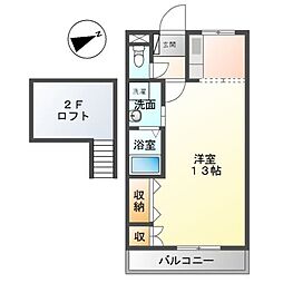 プリベールコバ 1Kの間取図画像
