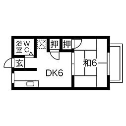 ユニハイツ2 1DKの間取図画像