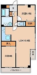 宮西パレス壱号館 2LDKの間取図画像