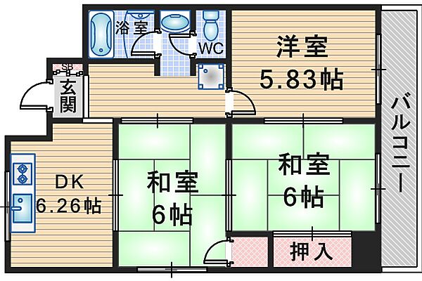 笹部ハイツ 301｜大阪府豊中市東豊中町4丁目(賃貸マンション3DK・3階・52.00㎡)の写真 その2