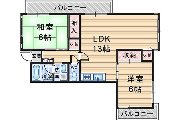 ベルヴュー桜の町 408｜大阪府豊中市桜の町1丁目(賃貸マンション2LDK・4階・60.04㎡)の写真 その2