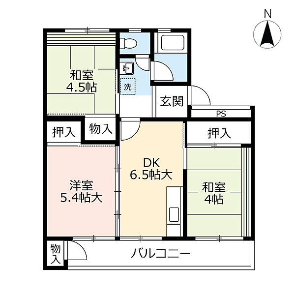 UR徳力 ｜福岡県北九州市小倉南区徳力団地(賃貸マンション3DK・4階・52.20㎡)の写真 その2