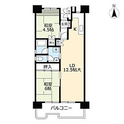 UR都市機構金田一丁目第二団地2号棟 2LDKの間取図画像