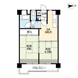 UR都市機構金田一丁目団地5号棟 2DKの間取図画像