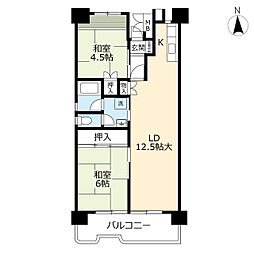 UR都市機構金田一丁目第二団地2号棟 2LDKの間取図画像