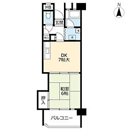 UR都市機構金田一丁目第二団地2号棟 1DKの間取図画像