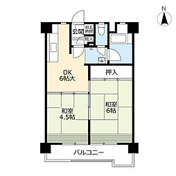UR都市機構金田一丁目団地5号棟 2DKの間取図画像