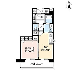 UR都市機構フレール西新井中央公園5号棟 1DKの間取図画像