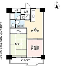 UR都市機構大谷田一丁目団地2号棟 2DKの間取図画像