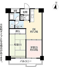 UR都市機構大谷田一丁目団地10号棟 2DKの間取図画像