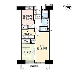 UR都市機構フレーシェル王子神谷1号棟 2LDKの間取図画像