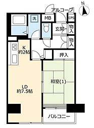 UR都市機構神谷堀公園ハイツ3号棟 1LDKの間取図画像