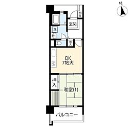 UR都市機構すまいる亀有3号棟 1DKの間取図画像