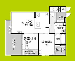 OKAYAMATE嘉平 2階2LDKの間取り