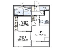 レオパレス旭町 2階2DKの間取り