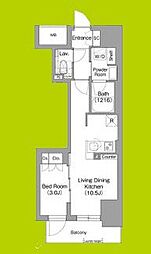 大阪市中央区博労町1丁目マンション 1LDKの間取図画像