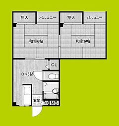 サントピアアワザA 2DKの間取図画像