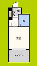 パークサイド上本町駅前 6階ワンルームの間取り