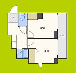 木川東エクセルハイツ 2階2Kの間取り