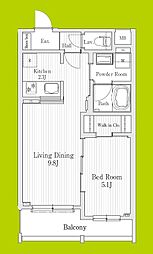 モクシオン大阪ベイ 3階1LDKの間取り