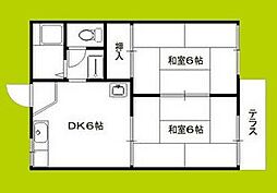 ハイツアサヒB棟 1階2DKの間取り