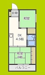 村井マンション 3階2DKの間取り