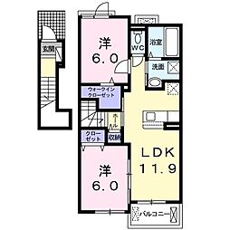 クレースト忠岡 2階2LDKの間取り
