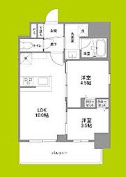 リヴェント難波ウエスト 2階2LDKの間取り