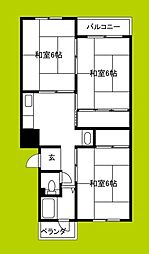 深江橋コーポC棟 4階3DKの間取り