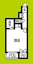 NYK針中野 1階ワンルームの間取り