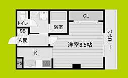 和ハイツII 4階ワンルームの間取り