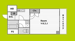 エバーグリーン龍造寺 2階1Kの間取り
