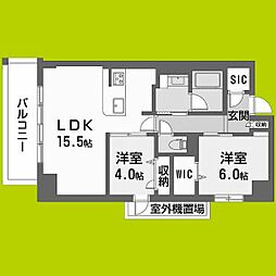 サンエール南堀江 9階2LDKの間取り