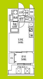 スプランディッド弁天町WEST 1LDKの間取図画像