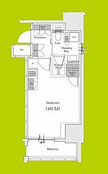 ザ・パークハビオ谷町六丁目クロス ワンルームの間取図画像
