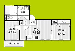 吹田市金田町アパート 2DKの間取図画像