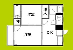 ヴィラナリー大道 2DKの間取図画像