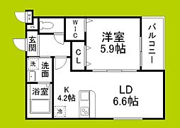 ヴェルメゾン南郷 1LDKの間取図画像