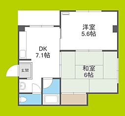 ホワイトシティ平野 2DKの間取図画像