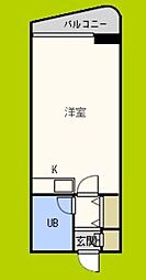 喜六ハイツ ワンルームの間取図画像