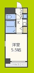 クラウンハイム夕陽丘 1Kの間取図画像