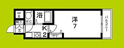 インターナショナル上汐 1Kの間取図画像