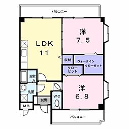 アインス・ブルグ巽東 2LDKの間取図画像