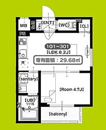 F asecia alcon 1LDKの間取図画像