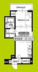 F asecia Upis 1LDKの間取図画像