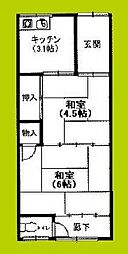 泉南文化西棟 2DKの間取図画像