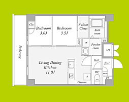 ArtizA瓦屋町II 2LDKの間取図画像