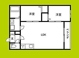 TIO四條畷 2LDKの間取図画像