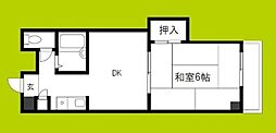 白樺ハイツ城東 1DKの間取図画像